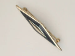 Gold  Green / Blue Enamel Diamond Shaped Bar Brooch