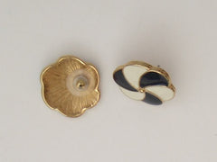 Gold & Enamel Pierced Earrings  signed Monet