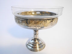 Coupe sur piédouche      Silver Plated Light Metal Footed Bowl with Etched Glass insert