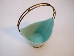 Turquoise Speckeled Vase with Brass Stand