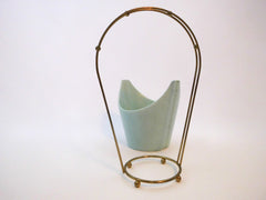 Turquoise Speckeled Vase with Brass Stand