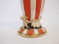 Noritake Handpainted Orange White Stripes Vase  1930s