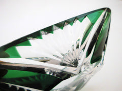 Crystal Glass Trinket Dish (Vide-Poche). Emerald Green, hand-cut-to-clear.  Val St. Lambert Belgium 1950s.