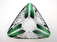 Crystal Glass Trinket Dish (Vide-Poche). Emerald Green, hand-cut-to-clear.  Val St. Lambert Belgium 1950s.