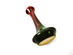 Very elegant mini Ceramic Vase Model 2 version from the "Faïenceries de Thulin" Belgium 1920s. Color Drip Glaze Technique, Main colors are olive green and red.