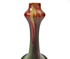 Very elegant mini Ceramic Vase Model 2 version from the "Faïenceries de Thulin" Belgium 1920s. Color Drip Glaze Technique, Main colors are olive green and red.