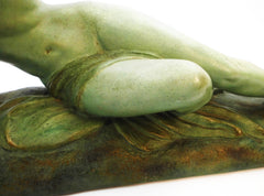 Beautiful and Large size Green patinated Terracotta Sculpture of a reclining nude by Ugo Cipriani Italy 1920s.